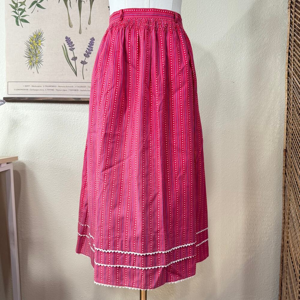 Vintage 70s Polka Dot Striped Midi Skirt Americana Prairie Cottage Coquette S